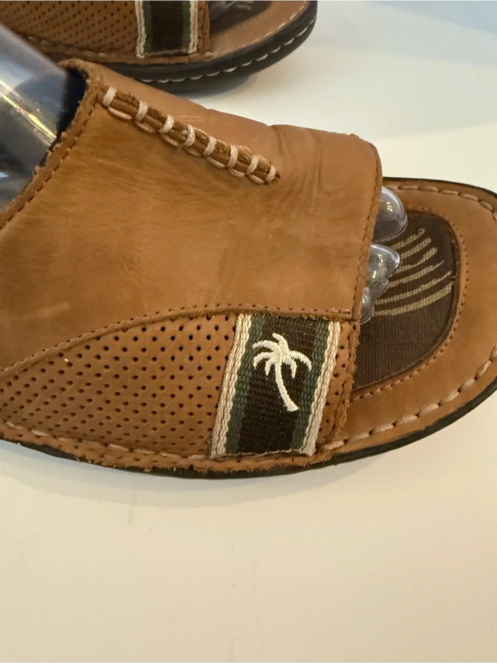 Margaritaville Men’s 9 Brown Leather Slide Sandals Comfort Casual Beach